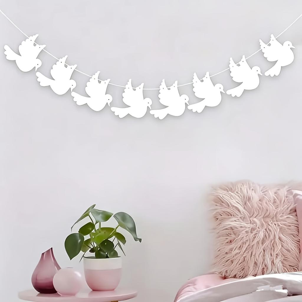 1set Dove Banner Dove Party Banner Hanging Decoration for Baptism First-communion Confirmation Garland Party Decoration Supplies