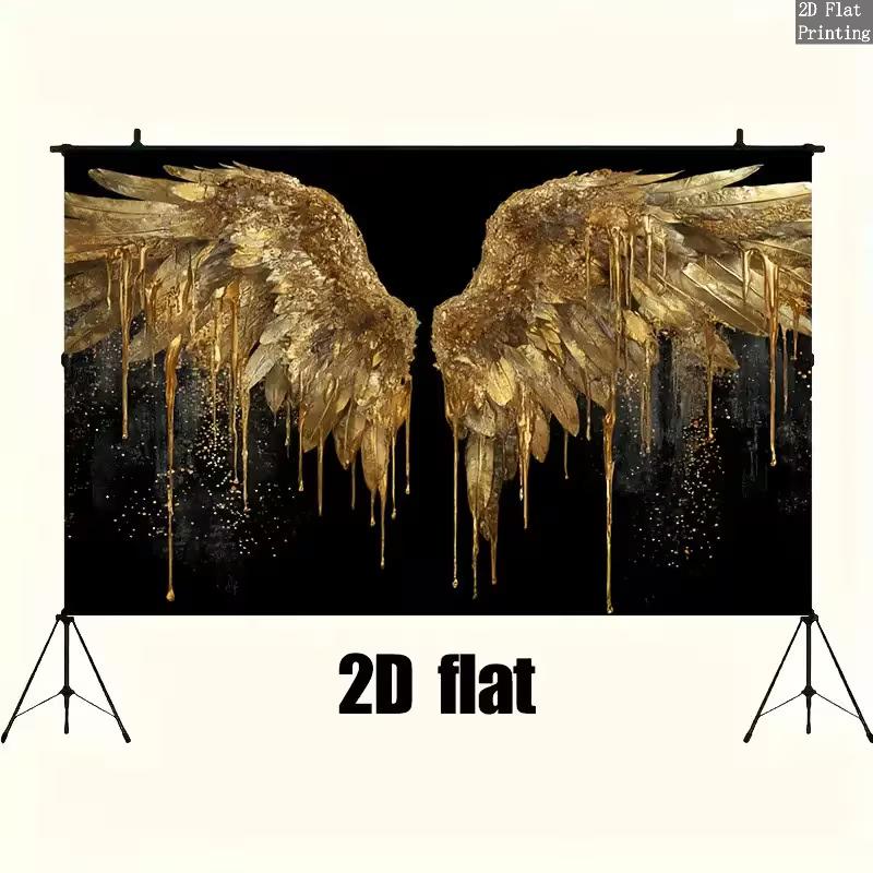 2D Golden Dripping Angel Wings Backdrop Studio Decor Banner