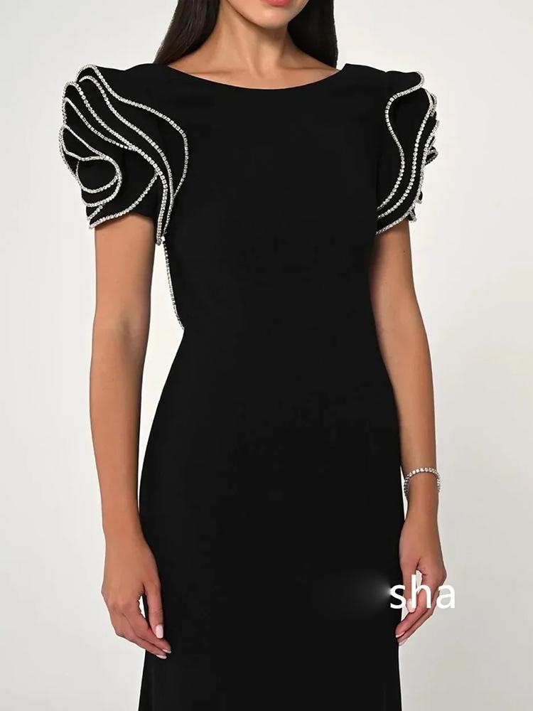 2025 European & American Designer Rhinestone Ruffle Sleeve Backless Floor-Length Gown