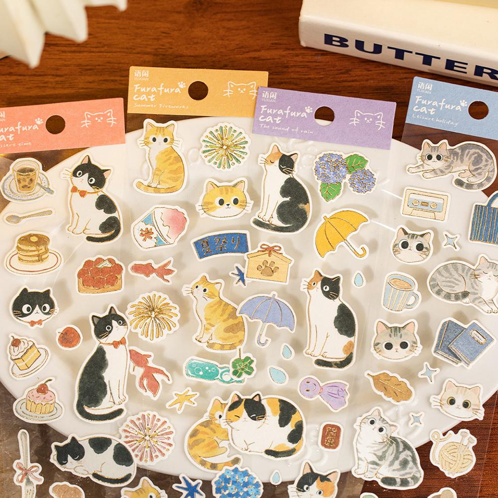 Hot Stamping Stickers, Meow Language, Cute and Interesting Cat Patterns, Handmade Tent, Photo Frame, DIY Decoration Collage