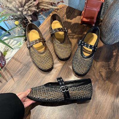 First Layer Sheepskin Insole Single Shoes Spring and Summer Small Fragrant Wind Woven Flat Mary Jane Shoes Women's Shoes