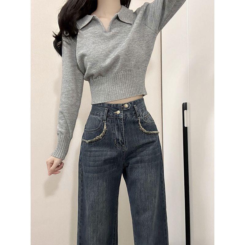 Autumn Winter New Fashion Long Sleeve Turn-down Collar Solid Sweaters Women's Clothing Loose All-match Knitting Vintage Chic Top