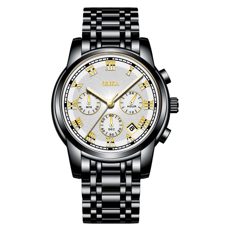 New Top Brand Fashion Men's Watch Fine Steel Band Casual Sports Luminous Waterproof Three-Eye Six-Pin Watch
