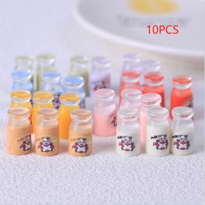 10Pcs Cute Simulation Transparent Milk Bottle Dollhouse Toys Miniature Ornaments Home Decoration Girly Resin Accessory Kids Gift