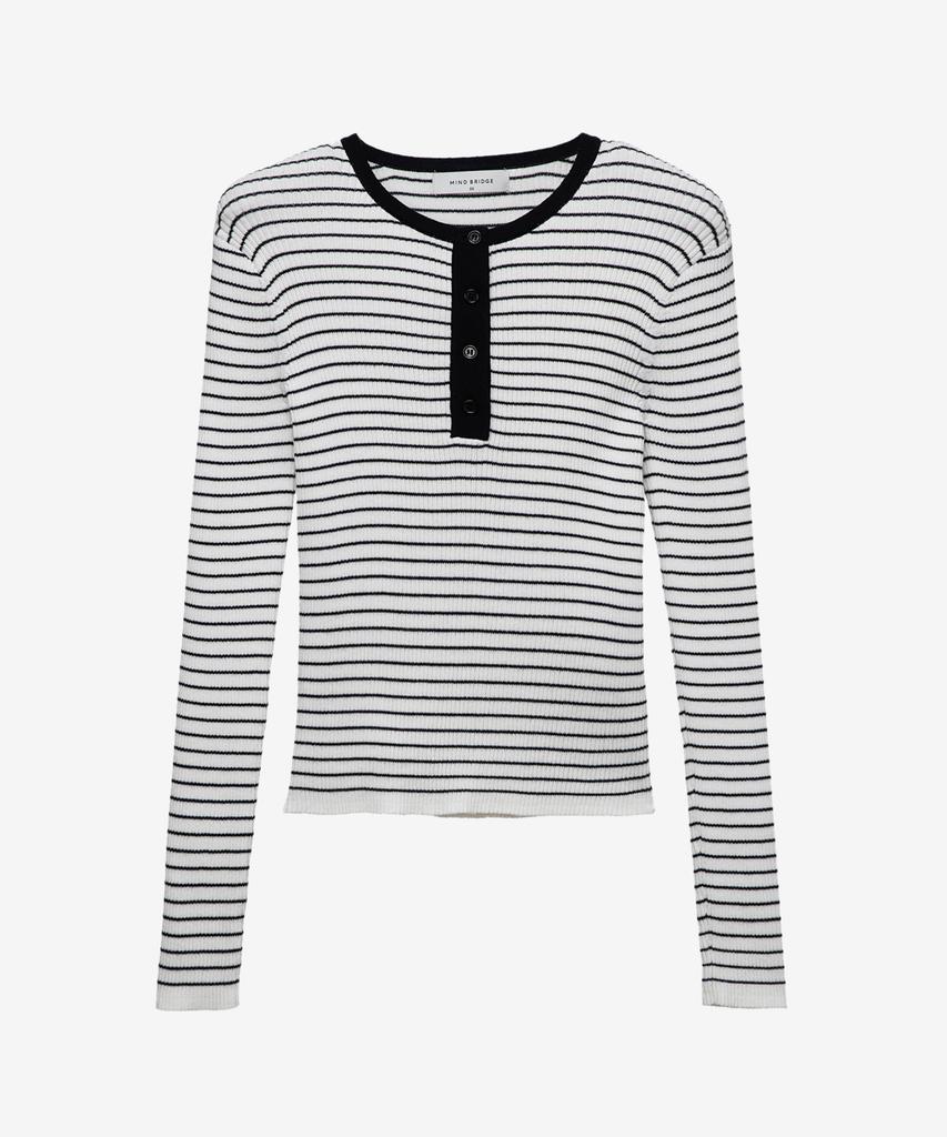 MIND BRIDGE WOMEN [W] Henley Neck Striped Knit