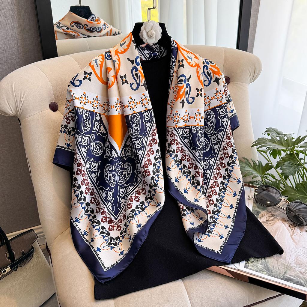 New Print Head Scarf Women Four Seasons Foulard Satin Square Head Hijab Scarfs For Ladies Shawls 90*90 Silk Scarf Muslim Hijab