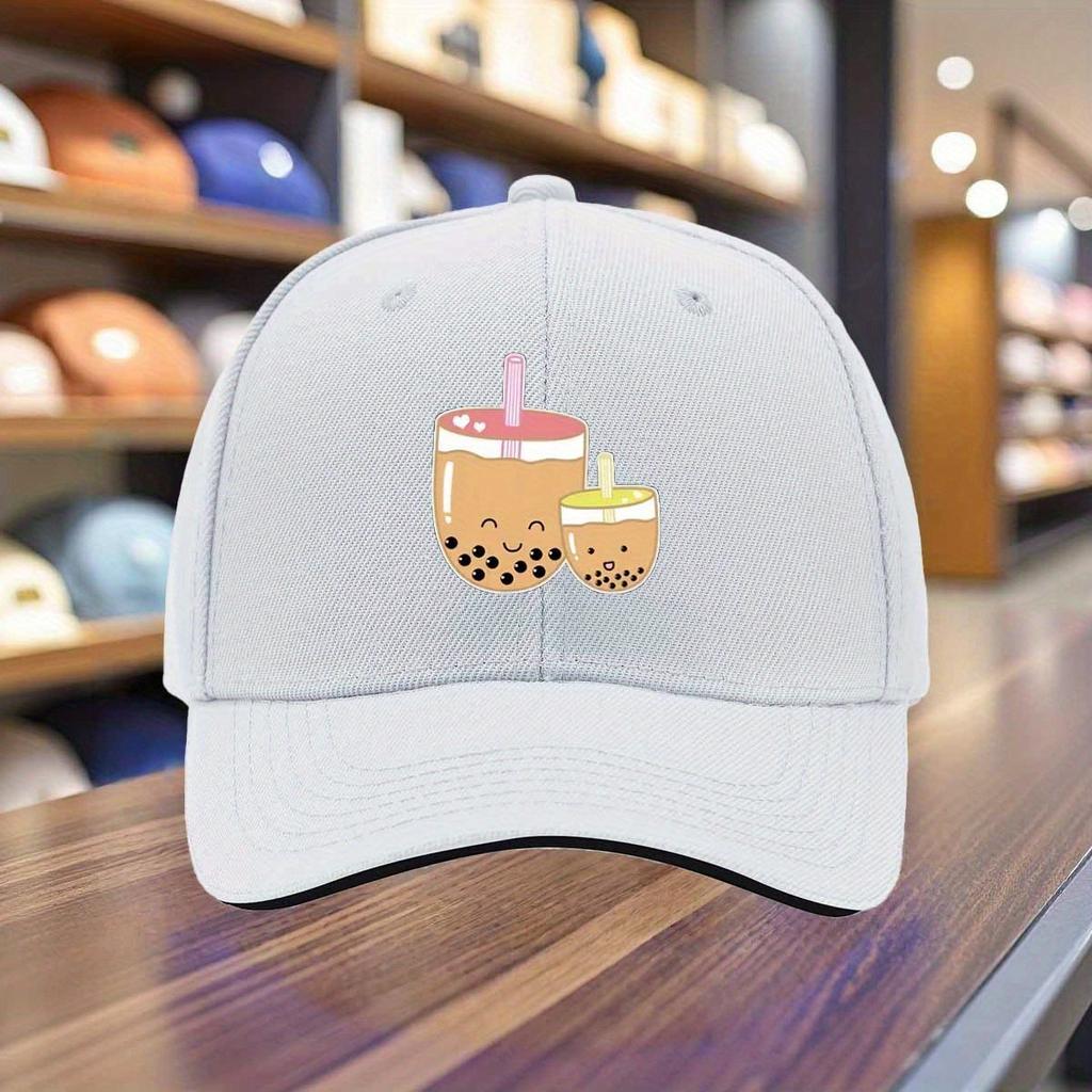 Cute Boba Tea Couple Kawaii Print Baseball Cap Adjustable Cotton Casual Sports Hat