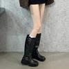 Fashion Retro Belted Long Boots Women's Autumn Winter Fashionable All-Match Knight Style Outerwear Leather Microfiber Knee-High Boots