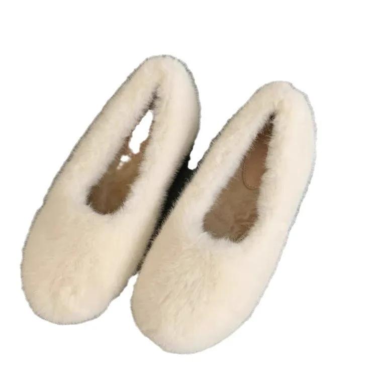 Winter Women's Keep Warm Plus Velvet Flats New Fashion Fur Slip On Casual Shoes for Women Light Walking Shoes Zapatos De Mujer