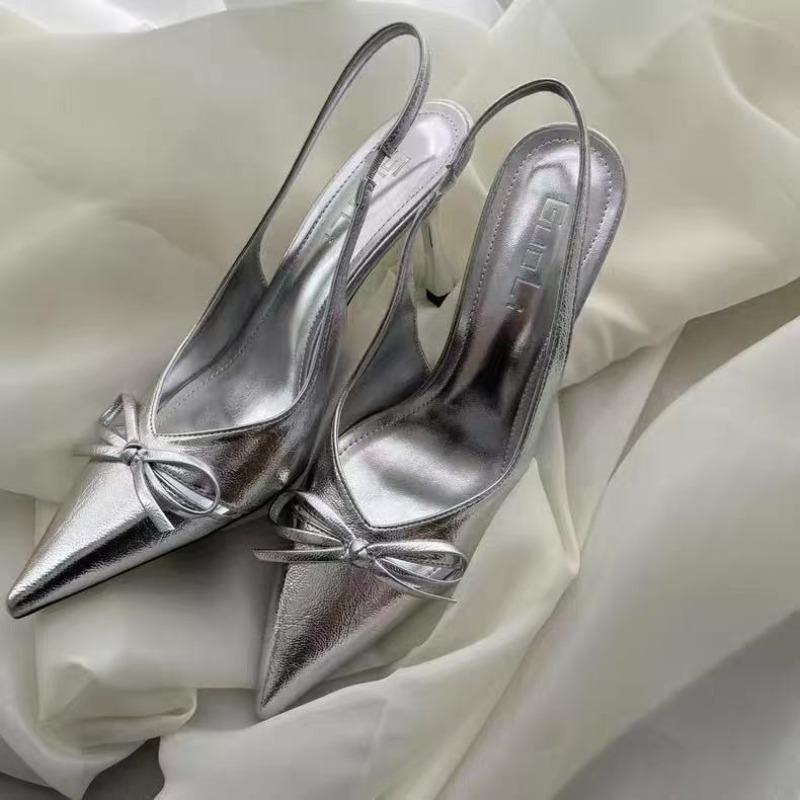 

Fashion New Style Popular Summer Slip on High Heel Women Sandals Fashion Butterfly-knot Singbacks Pumps Stripper Party Female Sandals 40 серебряный