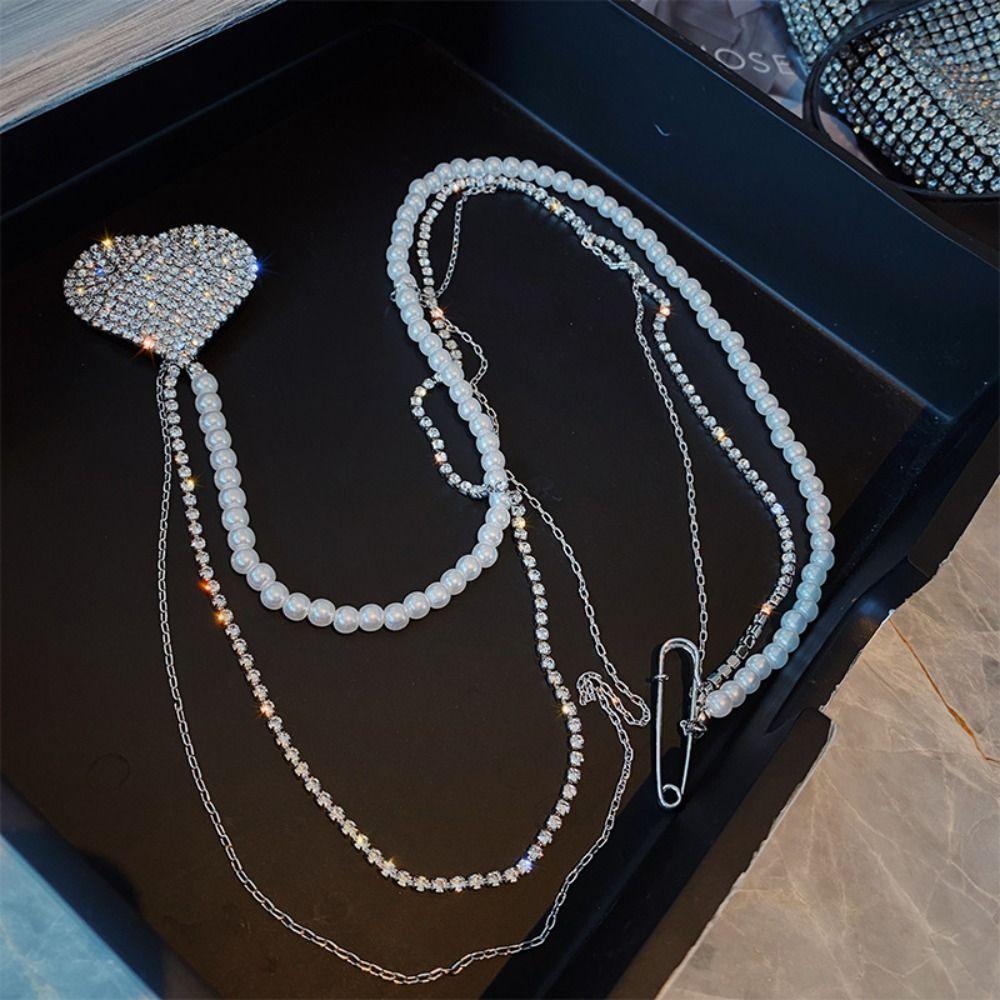Long Chain Rhinestone Chain Pin Minimalist Style Trouser Fastener Punk Tassel Chain Brooch Jewelry