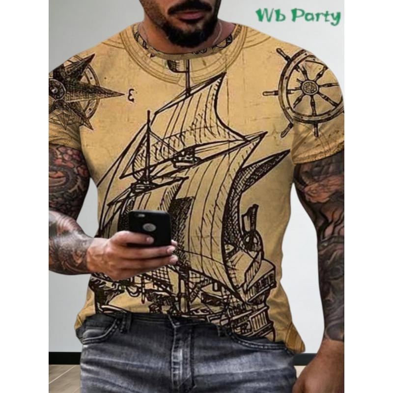 Men's Vintage T-Shirt Marine Adventure 3D Print Top Summer Fashion Casual Loose Tee New Streetwear Short Sleeved T-Shirt for Men