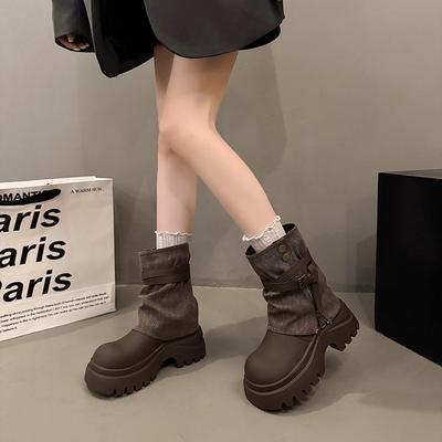 Britische vielseitige Plattform Martin Stiefel Damen Herbst und Winter Mode Explosion Western Cowboy Kurzstiefel dicker Absatz Ritterstiefel