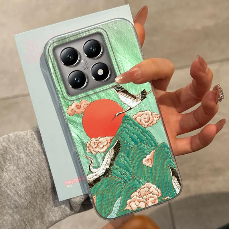 Chinese Style High Mountain Auspicious Cloud Crane Women Phone Case For Xiaomi 14T 13T Pro 14Tpro 11 Lite 5G NE Fundas Cover