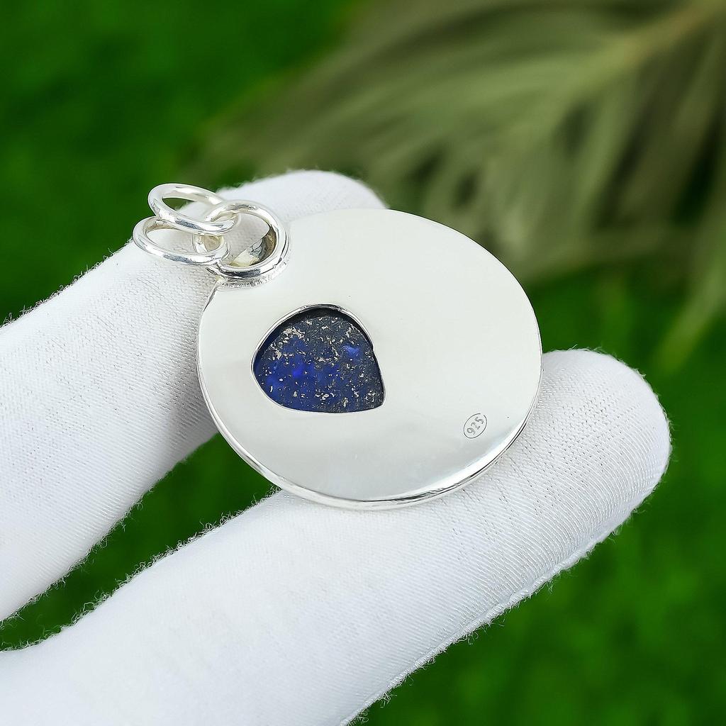 Natural Lapis Lazuli Gemstone Pendant 925 Sterling Silver Indian Jewelry