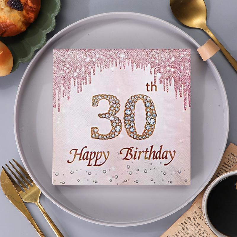 20Pc Rose Gold Number 18th 40th 50th 60th 70th Years Old Disposable Paper Napkins Tissue for Women Happy Birthday Party Decor
