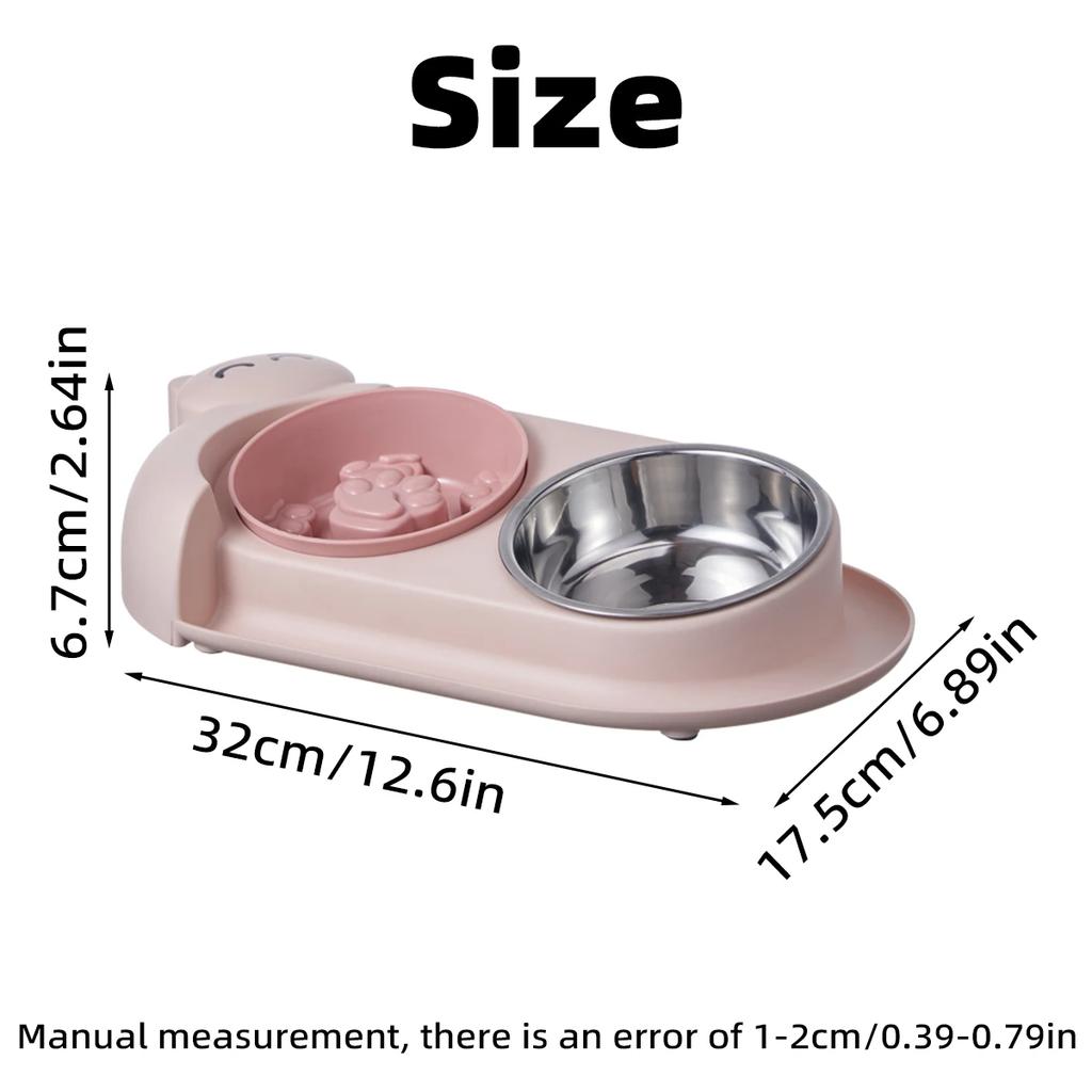 One Piece Multifunctional Pet Double Bowl Cartoon Containing Stainless Steel Bowl Pet Food Utensils Pet Feeding Water Feeding