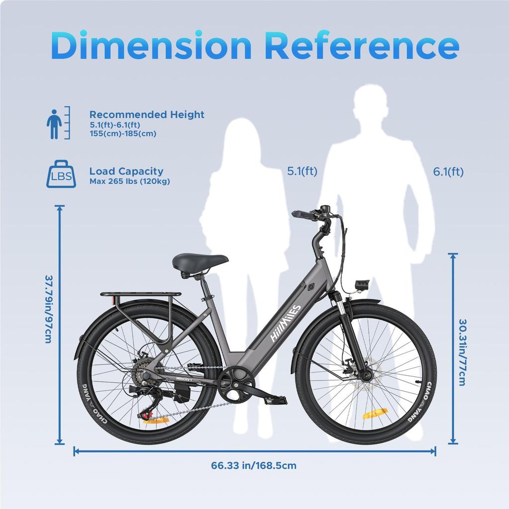 Hillmiles Milecity 1 Vélo Électrique Autonomie 80km Batterie Amovible 36V13Ah Moteur 250W Vélo Électrique de Ville 26 Pouces Vélotafeur Urbain EBike, Gris