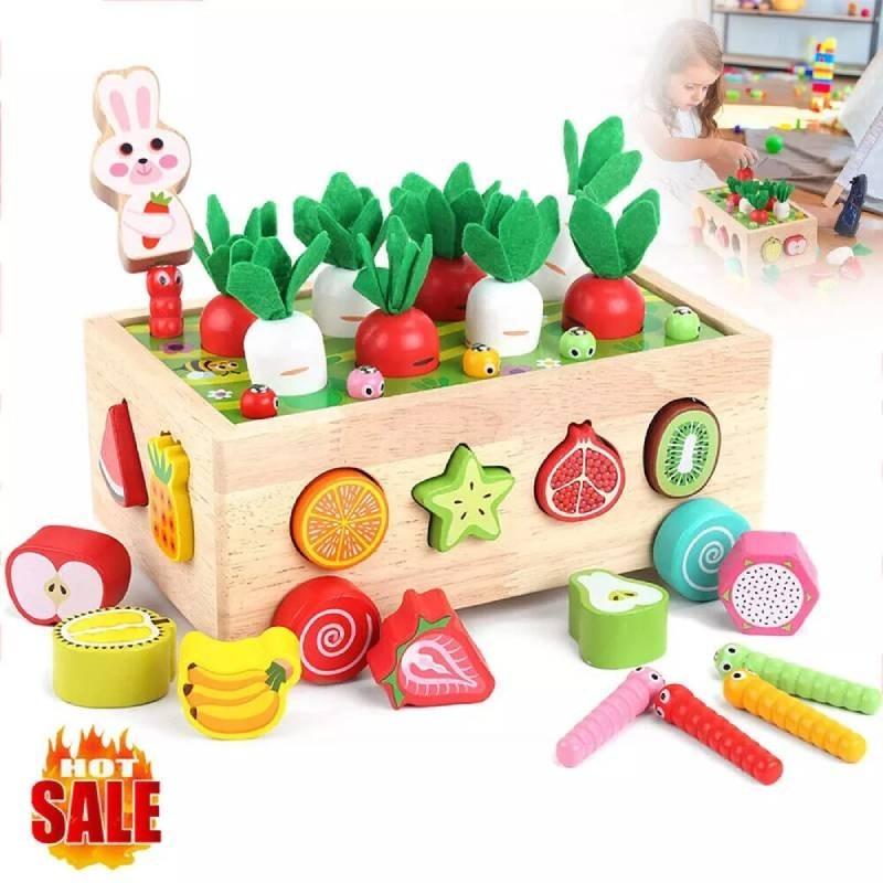 Colorful Educational Wooden Farm Fishing Shape Matching Car Toys For Kids