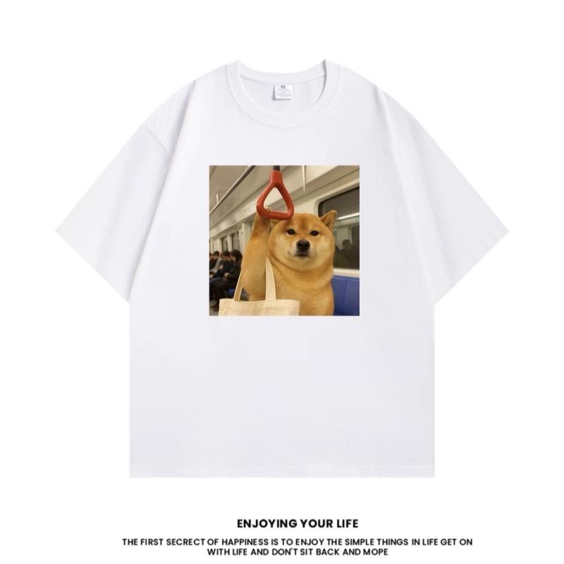 ZAZOMDE Summer Unisex Funny Commuter Shiba Inu Graphic T Shirt Cute Dog Photo Print Cotton Crewneck Short Sleeve Streetwear Tee