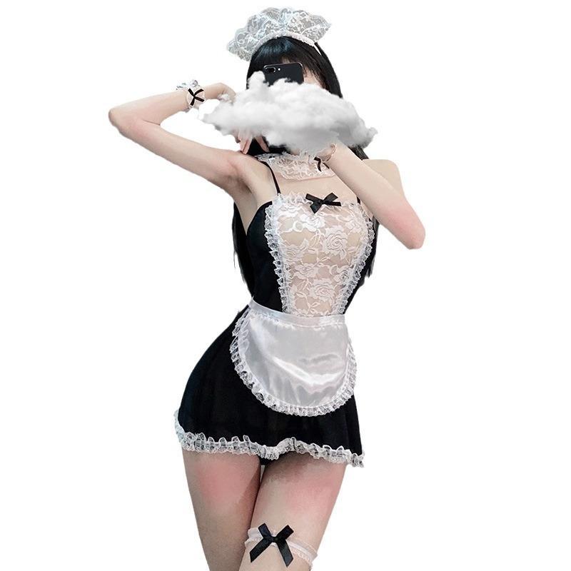 Sexy Lace Suit Hollow Night Fun Lingerie Maid Cosplay Deep V Uniform Sexy Maid Outfit