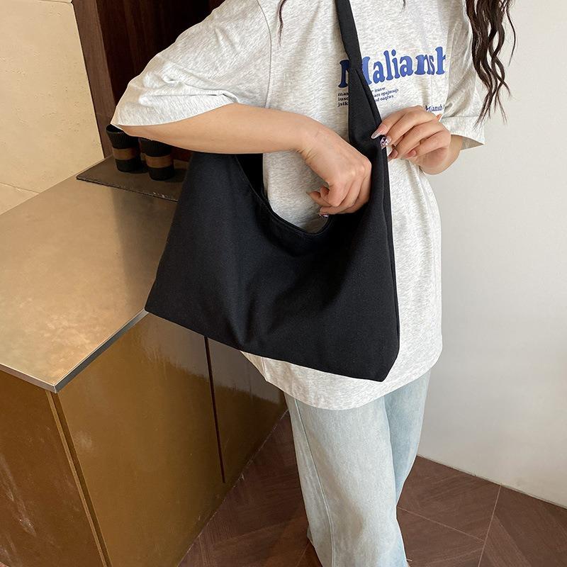 Simple canvas large capacity shoulder women's bag underarm tote bag shopping bag solid color lightweight solid color handbag