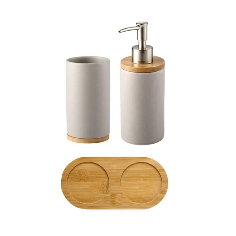 Toothbrush Holder Cup Ceramics Tooth Brush Organizer Nordic Style Bathroom Accessories Set with Wood Base Bathroom Space Saving