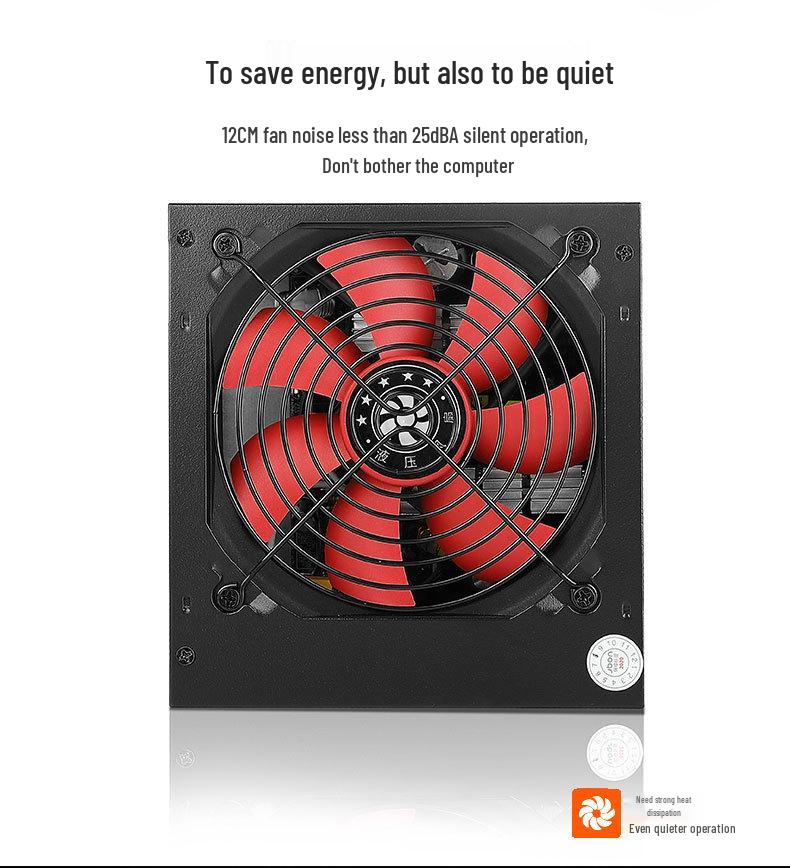 JAZPER 600W Silent Power Supply, Rated 500W, Dual 6-Pin, Back Wiring Support for Gaming PCs