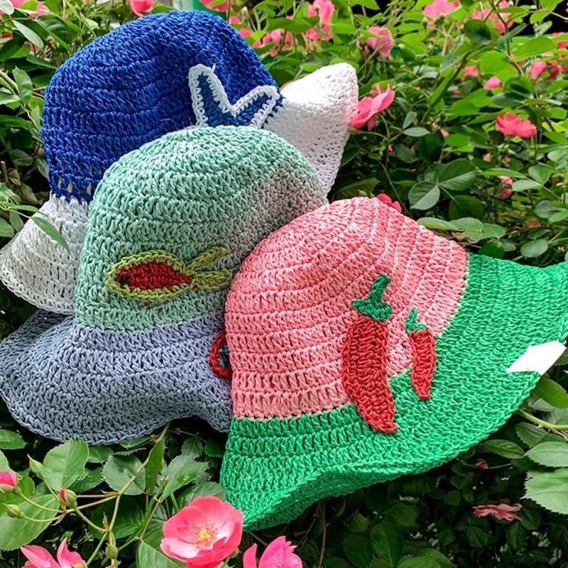 Breathable Bucket Hat for Women Fisherman Hat with Contrast Color Elegant Straw Hat Lady Foldable Floppy Hat for Travel