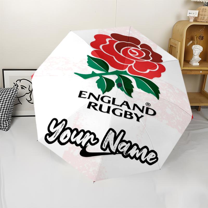 Custom Name England Rugby Theme Automatic Umbrella, Lightweight & Portable, 8 Rib, Perfect for Outdoor Travel, Birthdays, Christmas, Gifts.