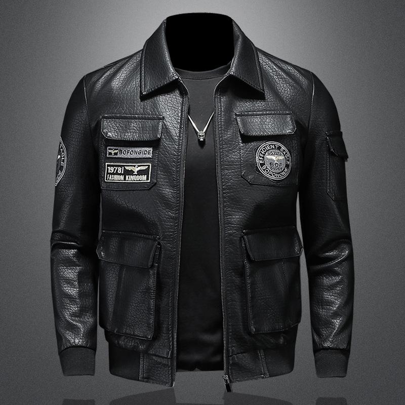 Padded Thick Male Casual Cardigan Autumn Winter Men Lapel Faux Leather Jacket Outerwear Fashion Streetwear Solid Motorcycle Coats
