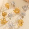 Stainless Steel Flower Irregular Adjustable Rings for Women Fashion Metal Textured Leaf Index Finger Ring Luxury Jewelry