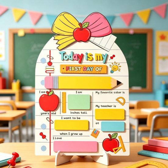 Campus Style Sign Personalized First Day of School Wooden Sign, Reusable Erasable Back to Kindergarten Signage Board, Cute Classroom Decor,