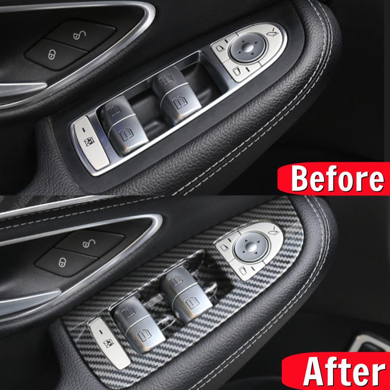 ABS Car Window Glass Lift Button Frame Trim Cover Stickers For Mercedes Benz C GLC Class W205 X253 Auto Interior Accessories