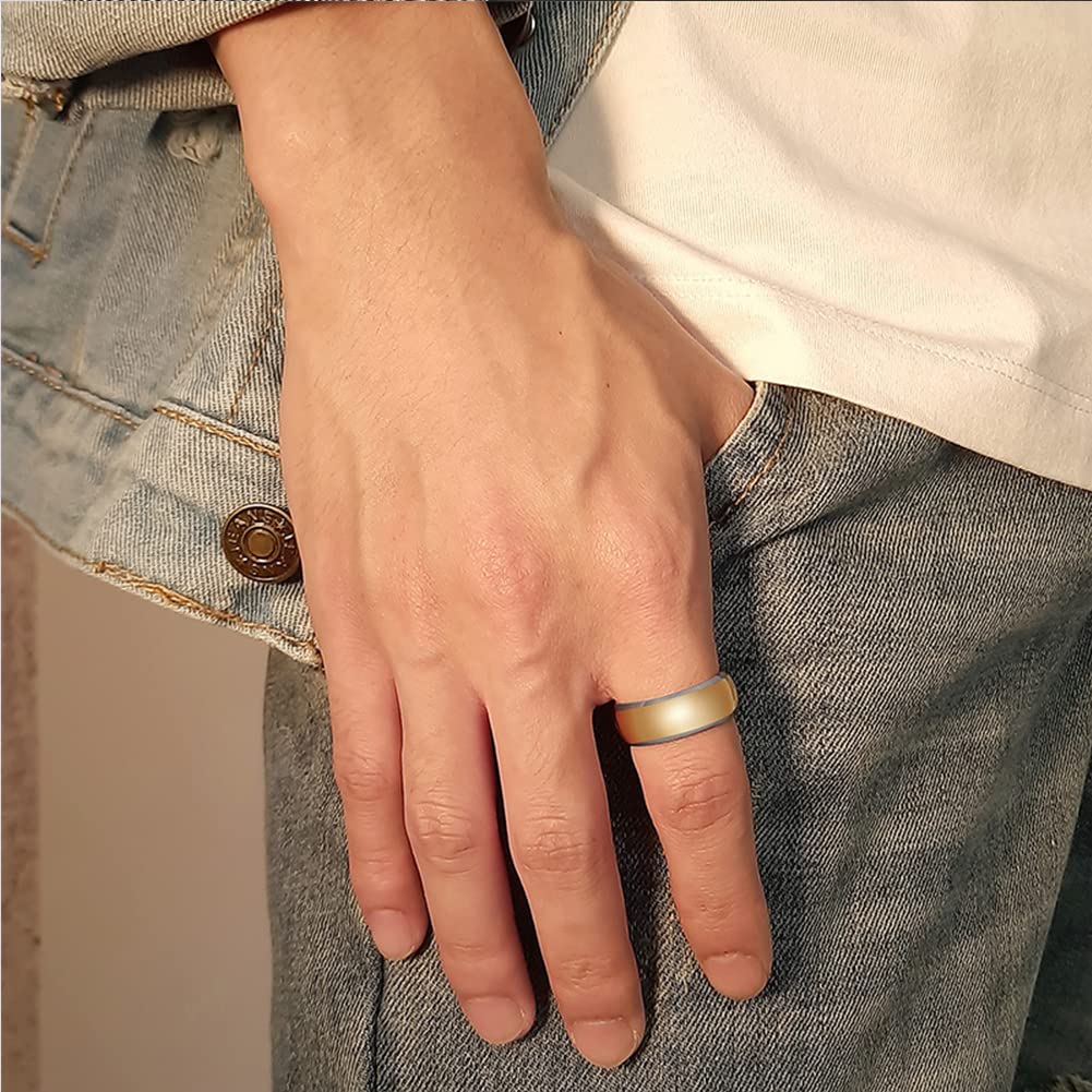 Rockyu Tungsten Brand Stylish Round Hammered Pink Comfortable Polished Step Fashion Accessory Men's Ring, Name, Ring, Gold, Black, 4mm, 6mm, 8mm, Top,