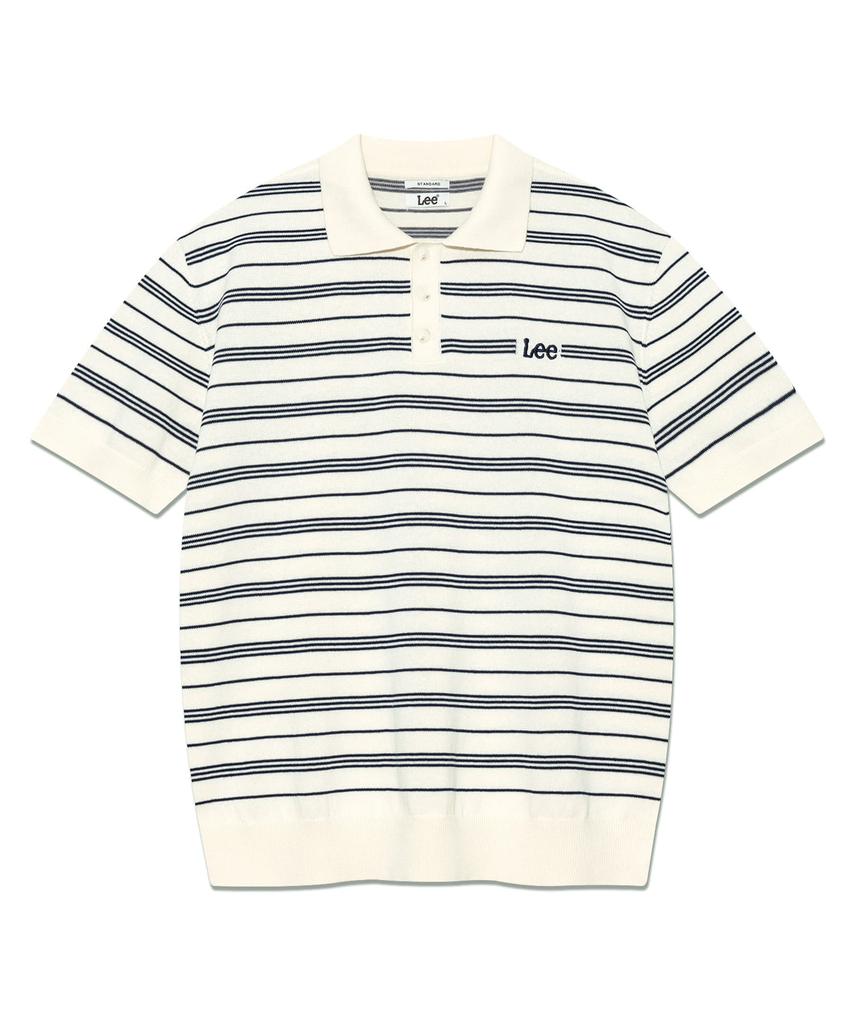 LEE Collared Striped Short Sleeve Knit Ivory