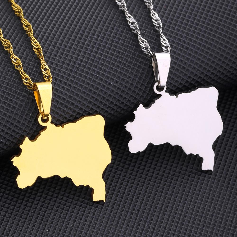 Polished Stainless Steel Brazil Map Necklace: Unisex Retro Ethnic Pendant Jewelry