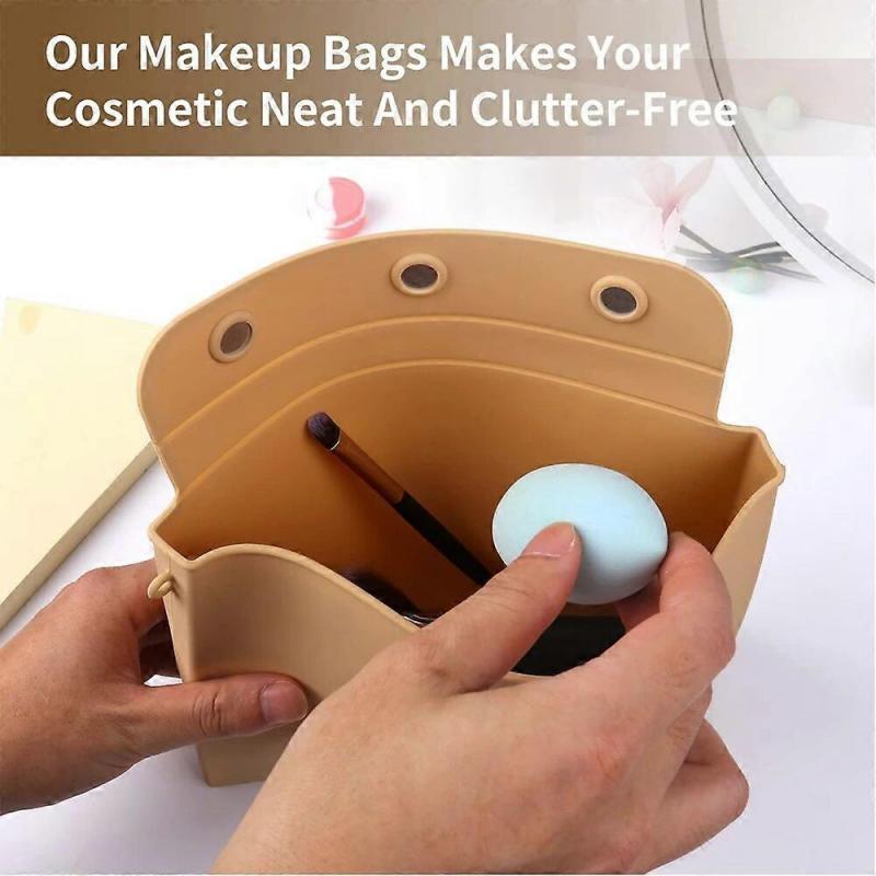 2 in 1 Silicone Makeup Bag Premium Travel Makeup Brush Holder Suitable for Most Beauty Brushes Travel Case Beauty Cosmetic Bag