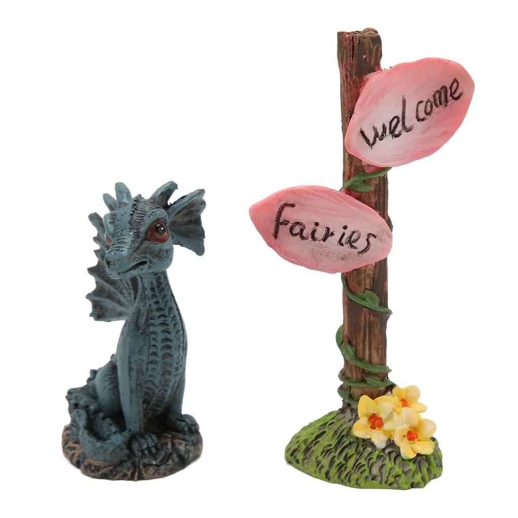 Miniature Dragon Guidepost Statue Set Synthetic Resin Fairy Statue Accessories for Garden Lawn