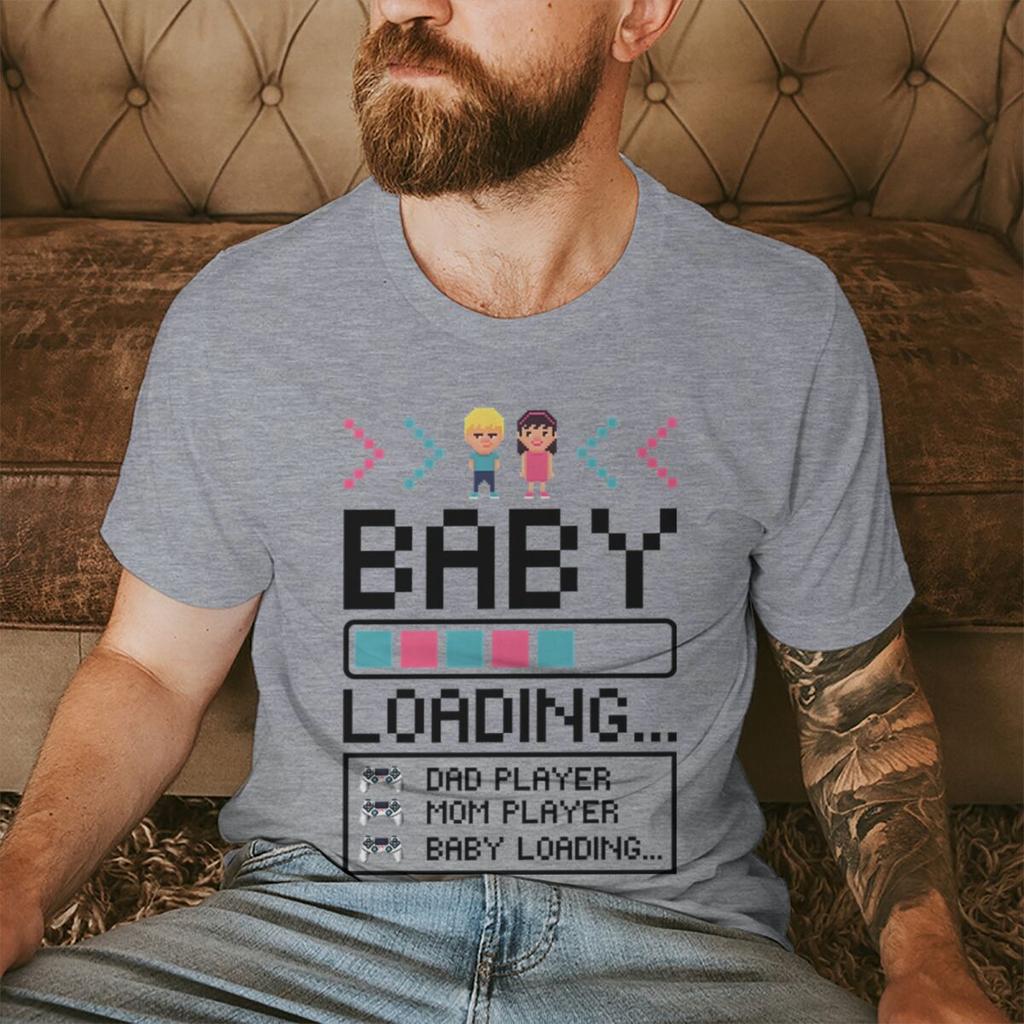 Baby Loading Print Couples T Shirt Vintage Gamers Papa Mama Tshirt Short Sleeve Crewneck Pregnancy Announcement Tshirt Gifts