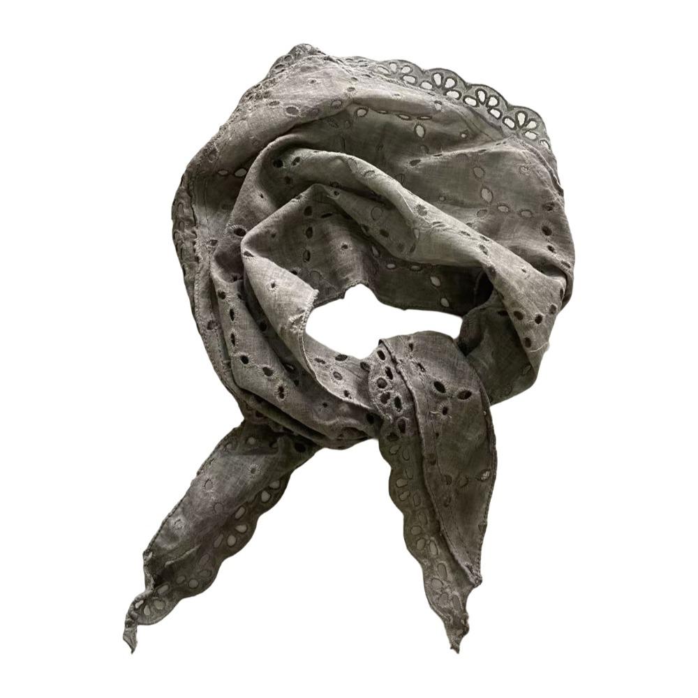 

Lightweight Floral Triangle Scarf Korean Style Thin Cotton Linen Scarf Soft Breathable Spring Summer Bandana Sun Protection сірий