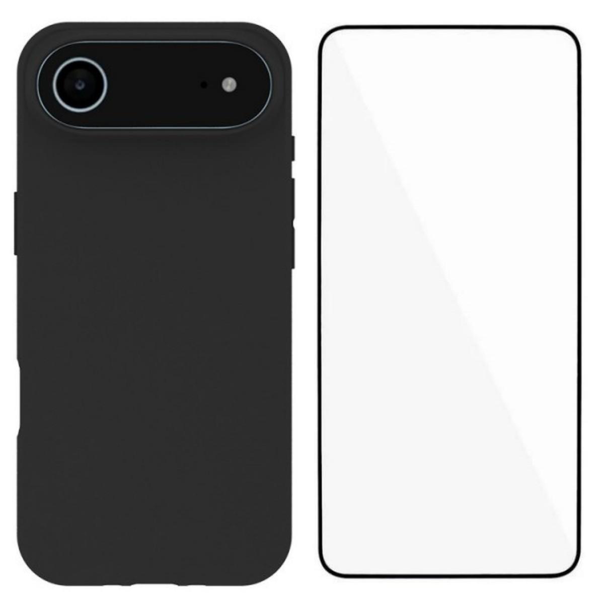 

For iPhone 17 Air TPU Case WANLONFENG MS Series Matte Back Cover with Tempered Glass (Big Hole Lens) Black