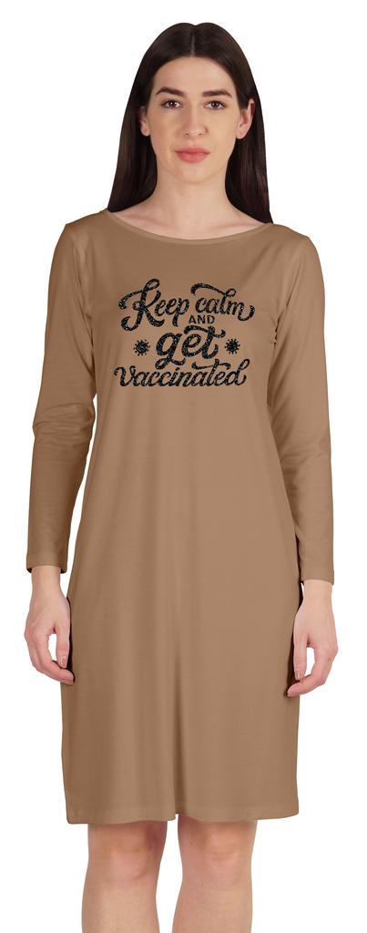 Inkmeso Keep Calm And Get Vaccinated T-Shirt Funny Pro Vaccine Boat Neck