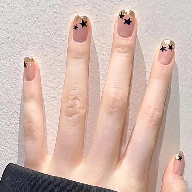 

French Star Pattern Whitening Translucent False Fingernail Tips - 24 Pieces