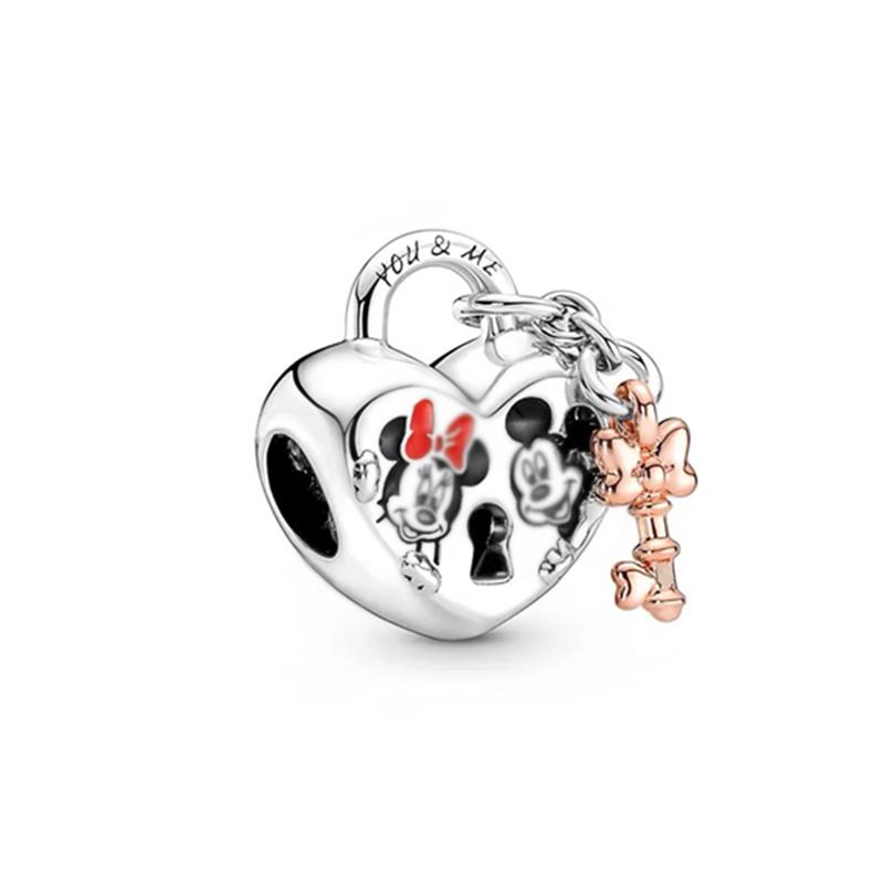 Disney Mickey Minnie Friends Dangle Charm Beads European Silver Bracelet Necklace DIY Jewelry Gift for Kids