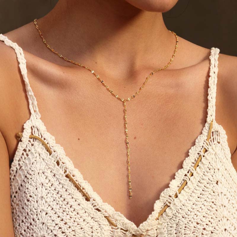 Vintage Gold Color Y-shaped Necklace for Women Girls Simple Metal Double Layered Long Lips Chain Necklace Jewelry Gifts