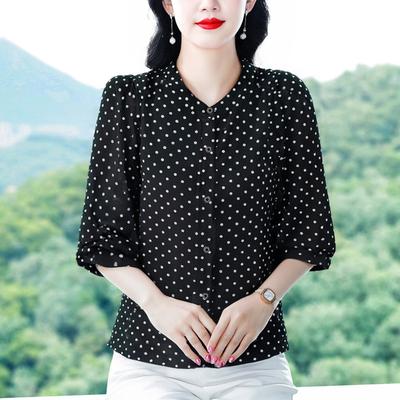 Spring and Autumn Ladies Polka Dot Western Style Small Shirt Fashion Three-quarter Sleeve Shirt