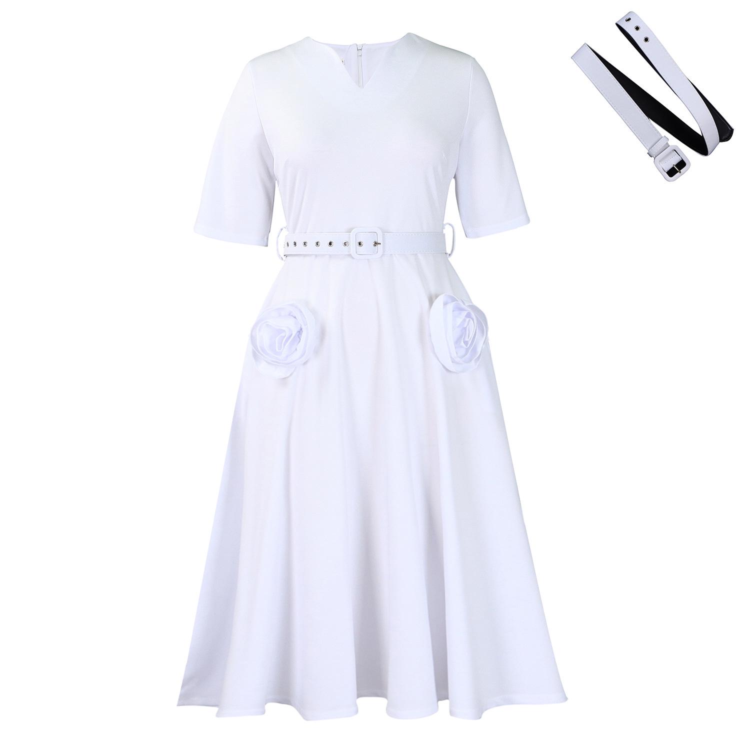 

Women s Elegant V-Neck A-Line Dress - Summer 2025 Fashion, Plus Size, Short Sleeve, Waist-Slimming European & American Style XL