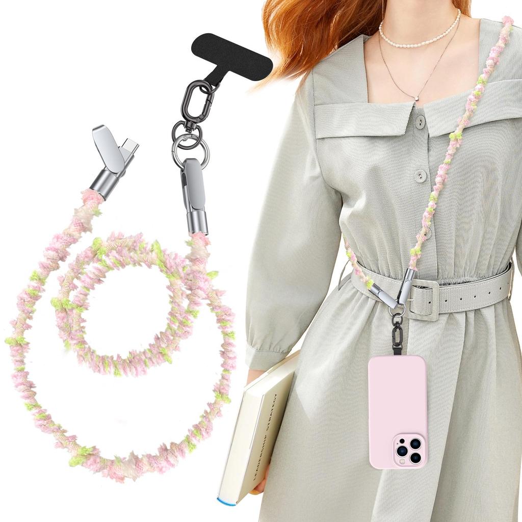 Woven Floral 100W Super Fast Charging Cable Lanyard with Crossbody & Wrist Anti-Loss Design