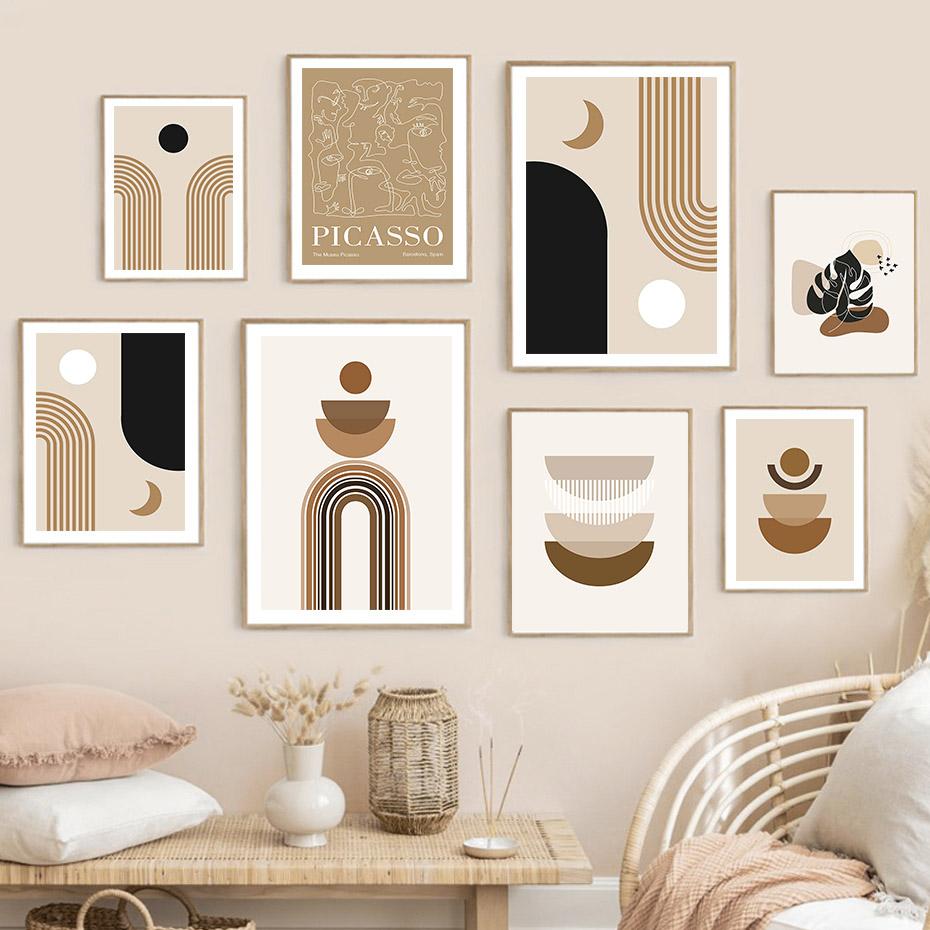 Sun Rainbow Picasso Line Face Leaf Geometry Wall Art Canvas Painting Abstract Posters And Prints Pictures For Living Room Decor